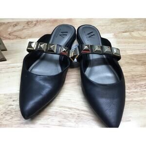 Worthington Women's 7.5 Black Leather Studded Pointed Toe Classic Slip-On Mules